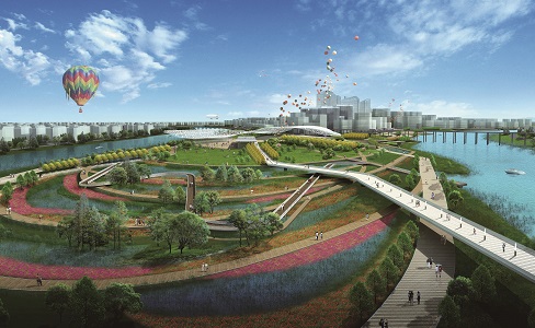 长沙朝正垸浏阳河沿岸景观